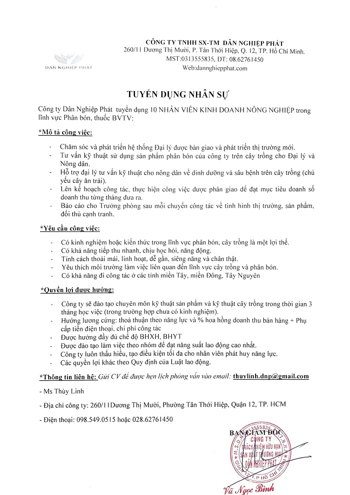 Thông báo tuyển dụng